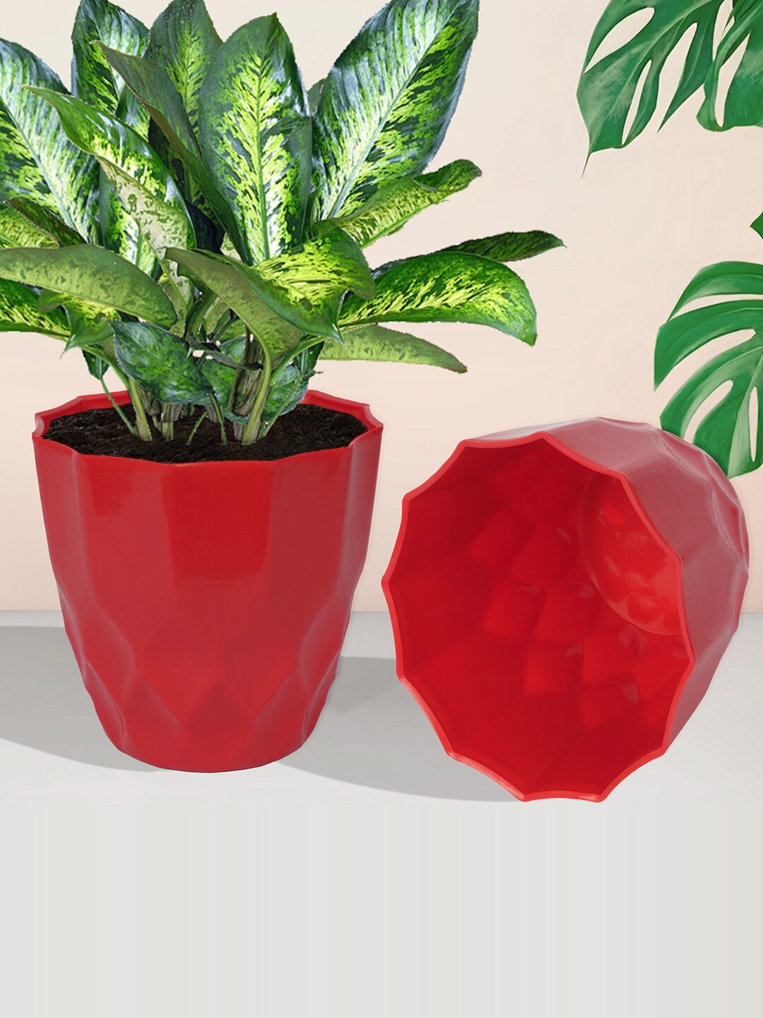 

Kuber Industries Red 5 Pieces Textured Planters