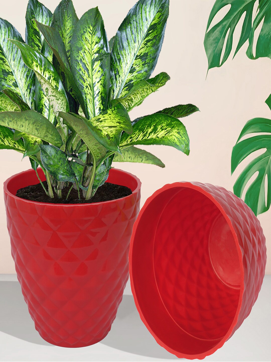 

Kuber Industries Red 5 Pieces Balcony Textured Planters
