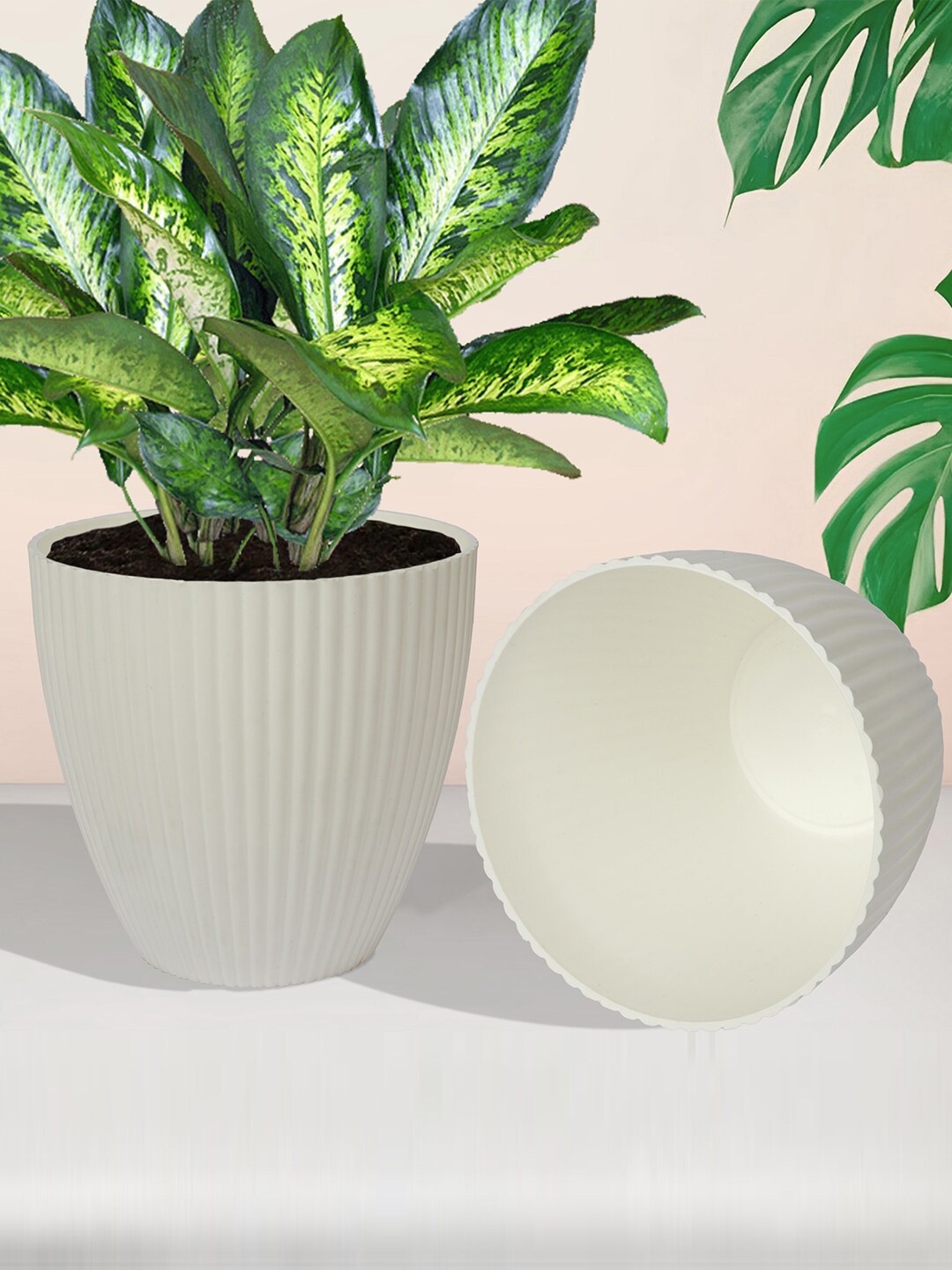 

Kuber Industries White 5 Pieces Balcony Textured Planters