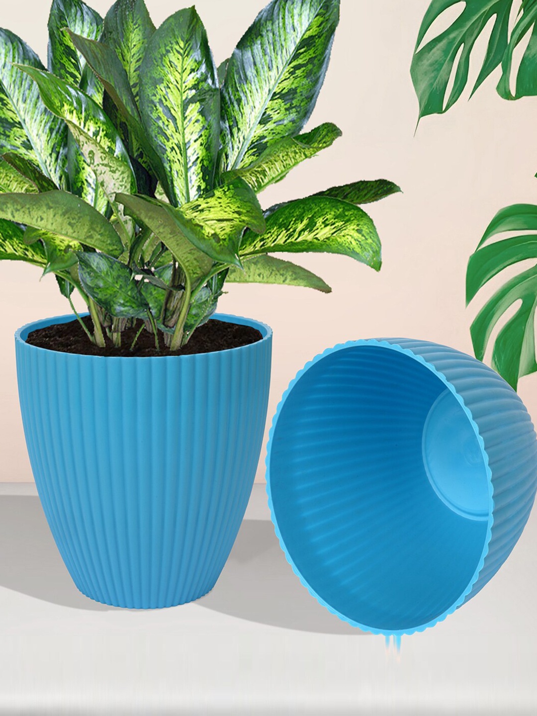 

Kuber Industries 5-Pcs Blue & Yellow Textured Indoor & Outdoor Flower Pots