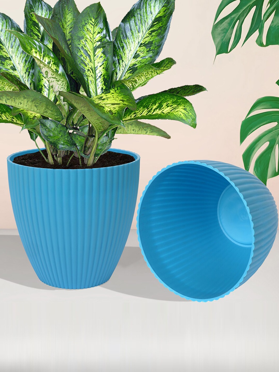 

Kuber Industries Blue 6 Pcs Textured Indoor & Outdoor Flower Pots