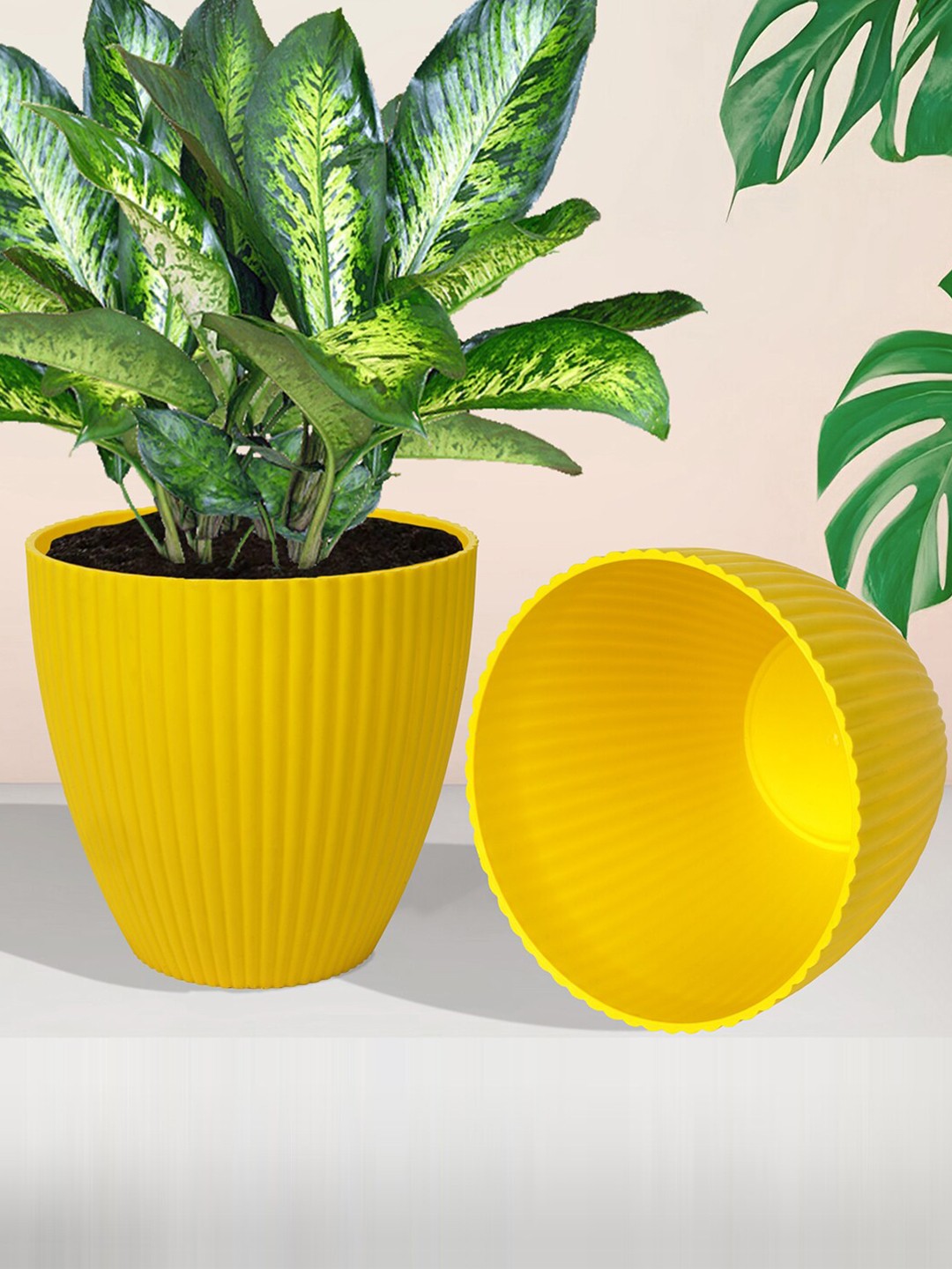 

Kuber Industries Yellow 5 Pieces Textured Indoor & Outdoor Flower Pots