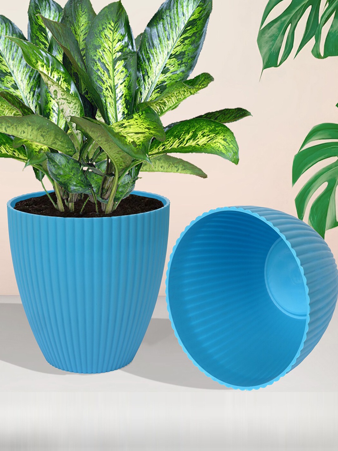 

Kuber Industries Blue & Yellow 5 Pieces Balcony Textured Planters