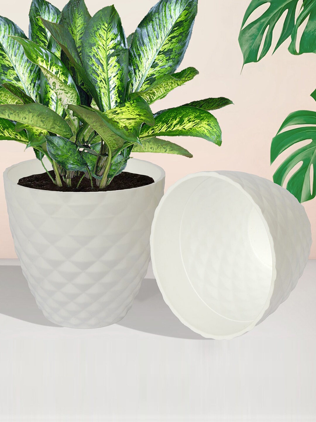

Kuber Industries 6 Pieces White Textured Flower Pots