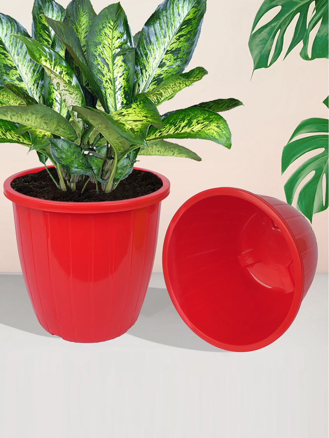 

Kuber Industries Blue & Red 6 Pieces Balcony Textured Planters