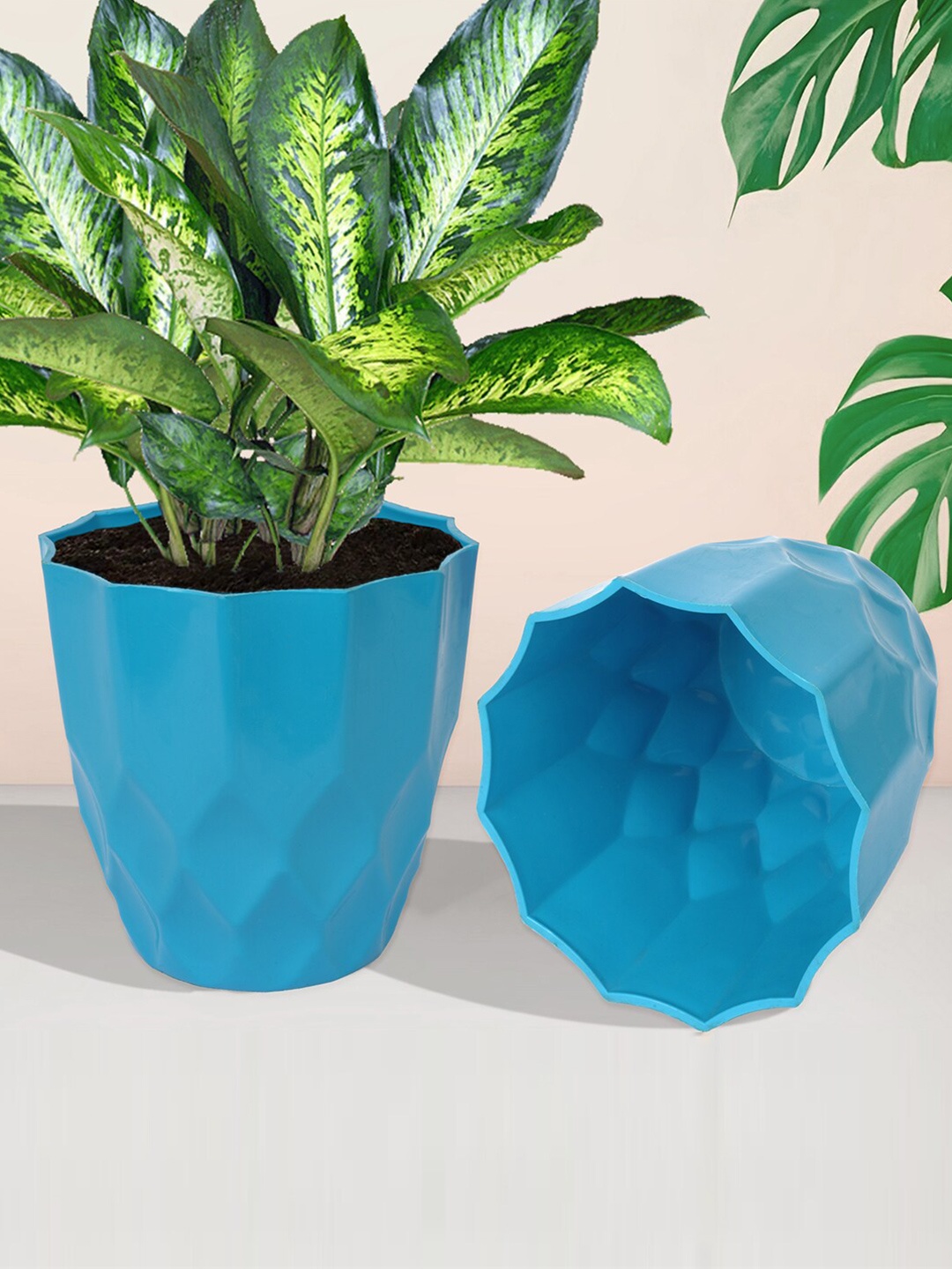 

Kuber Industries Green & Blue 6 Pieces Balcony Textured Planters