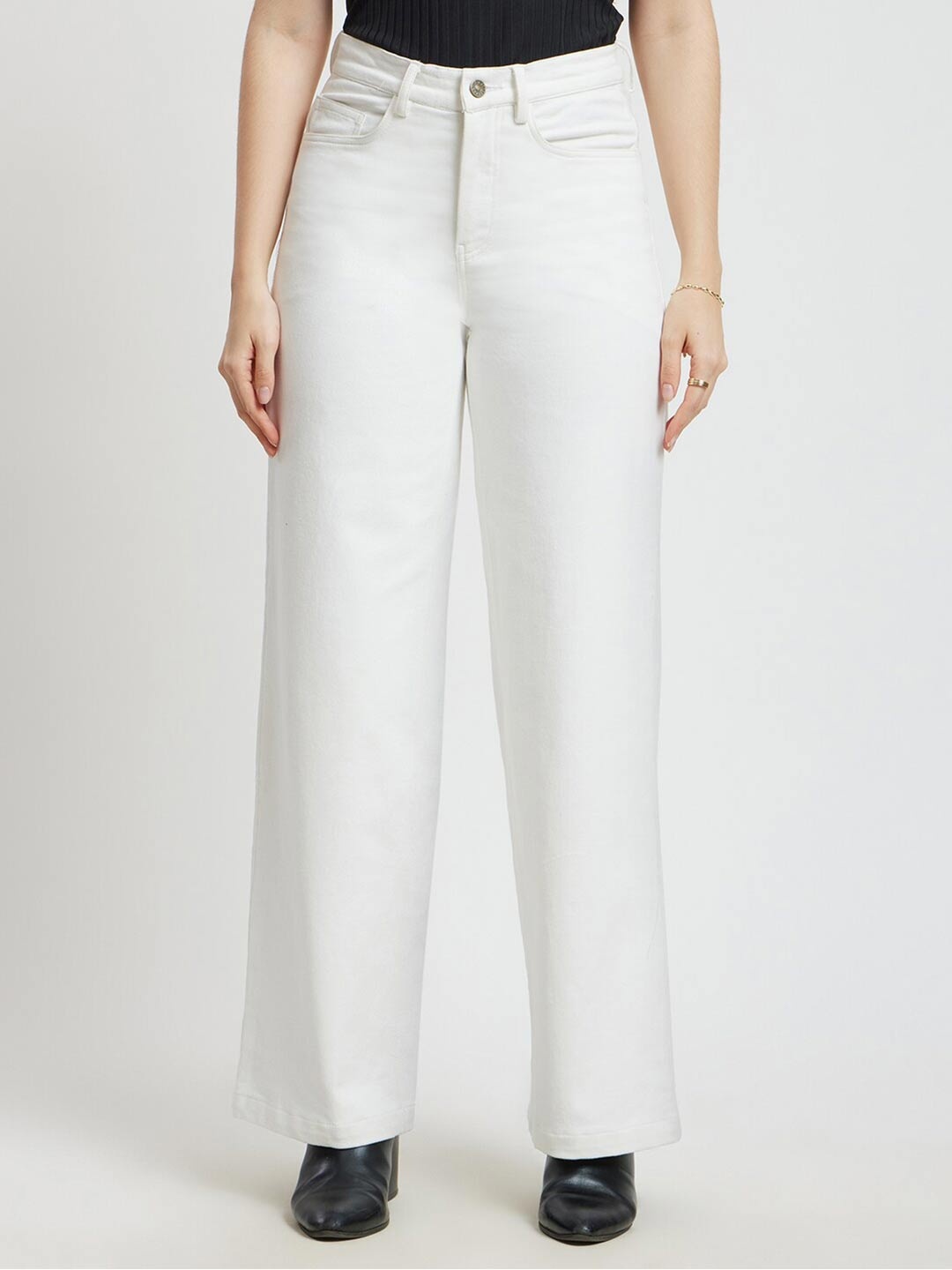 

FableStreet Women Mid Rise Flared High-Rise Cotton Jeans, White