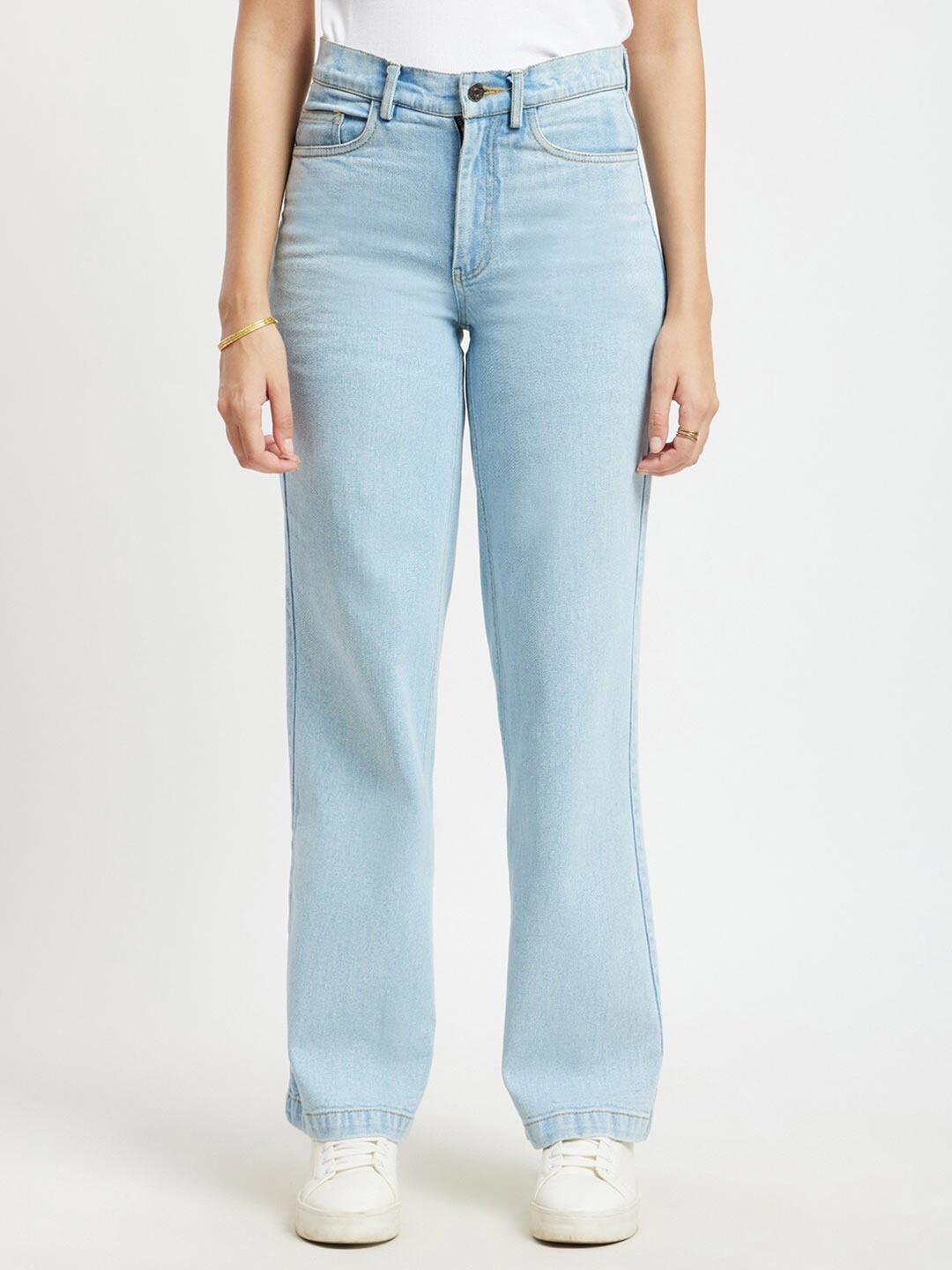 

FableStreet Women Mid Rise Flared High-Rise Cotton Jeans, Blue