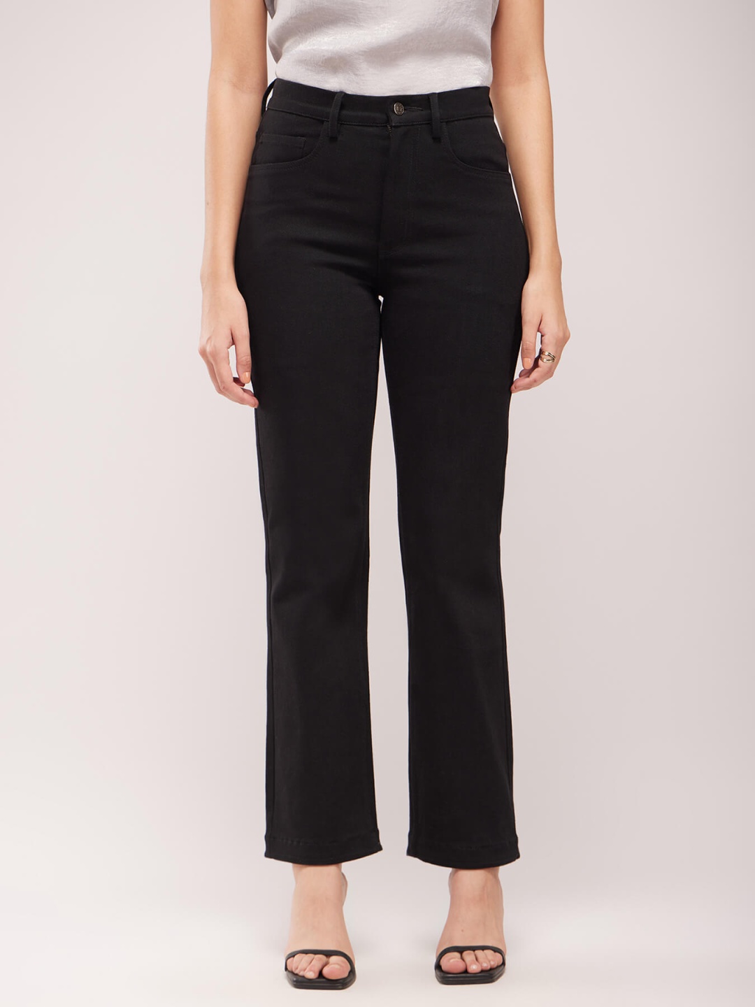 

FableStreet Women Mid Rise Bootcut High-Rise Cotton Jeans, Black