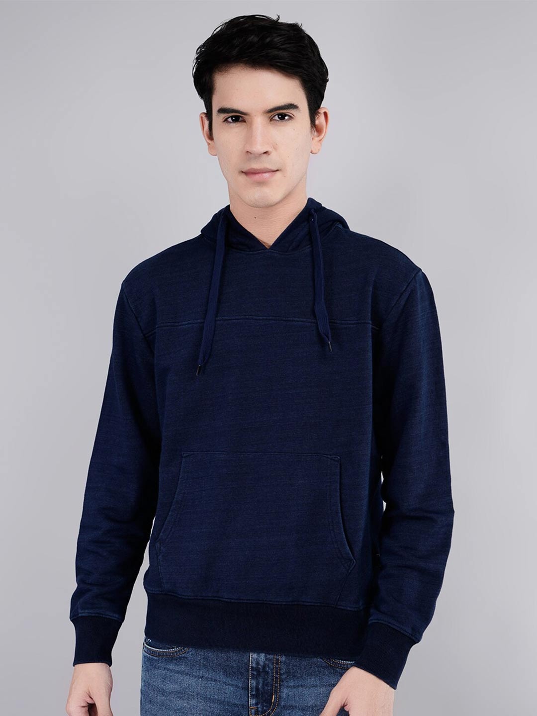 

TIM PARIS Hooded Stretchable Cotton Pullover Sweatshirt, Navy blue