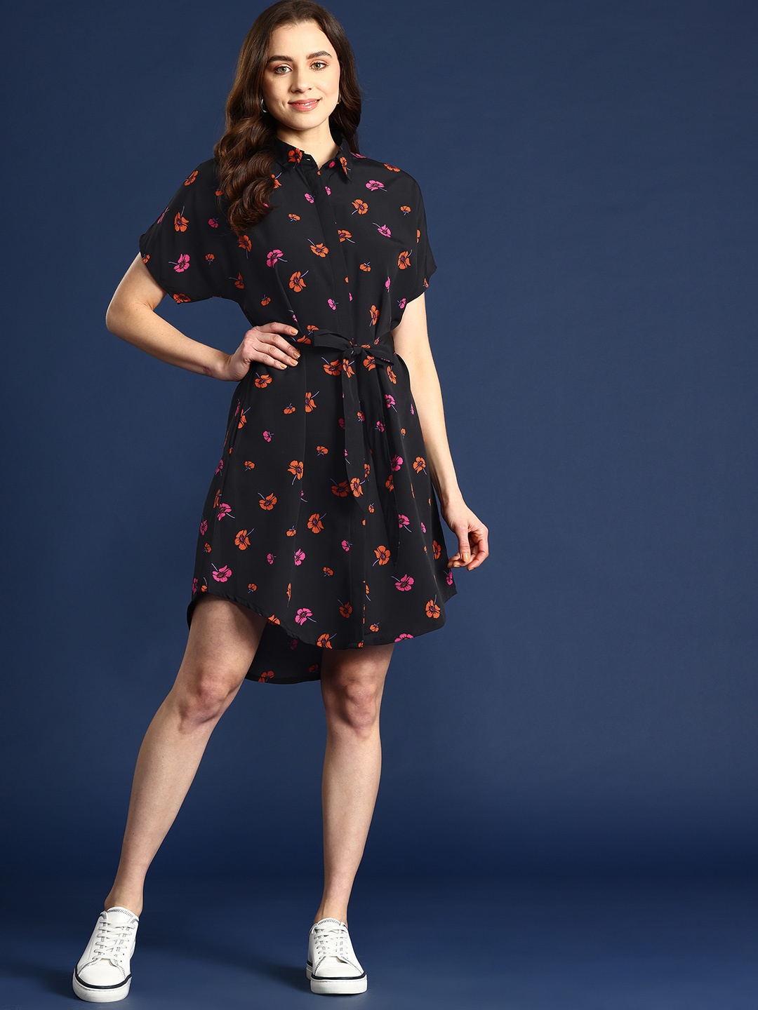 

Mast & Harbour Floral Print Shirt Dress with Belt, Black