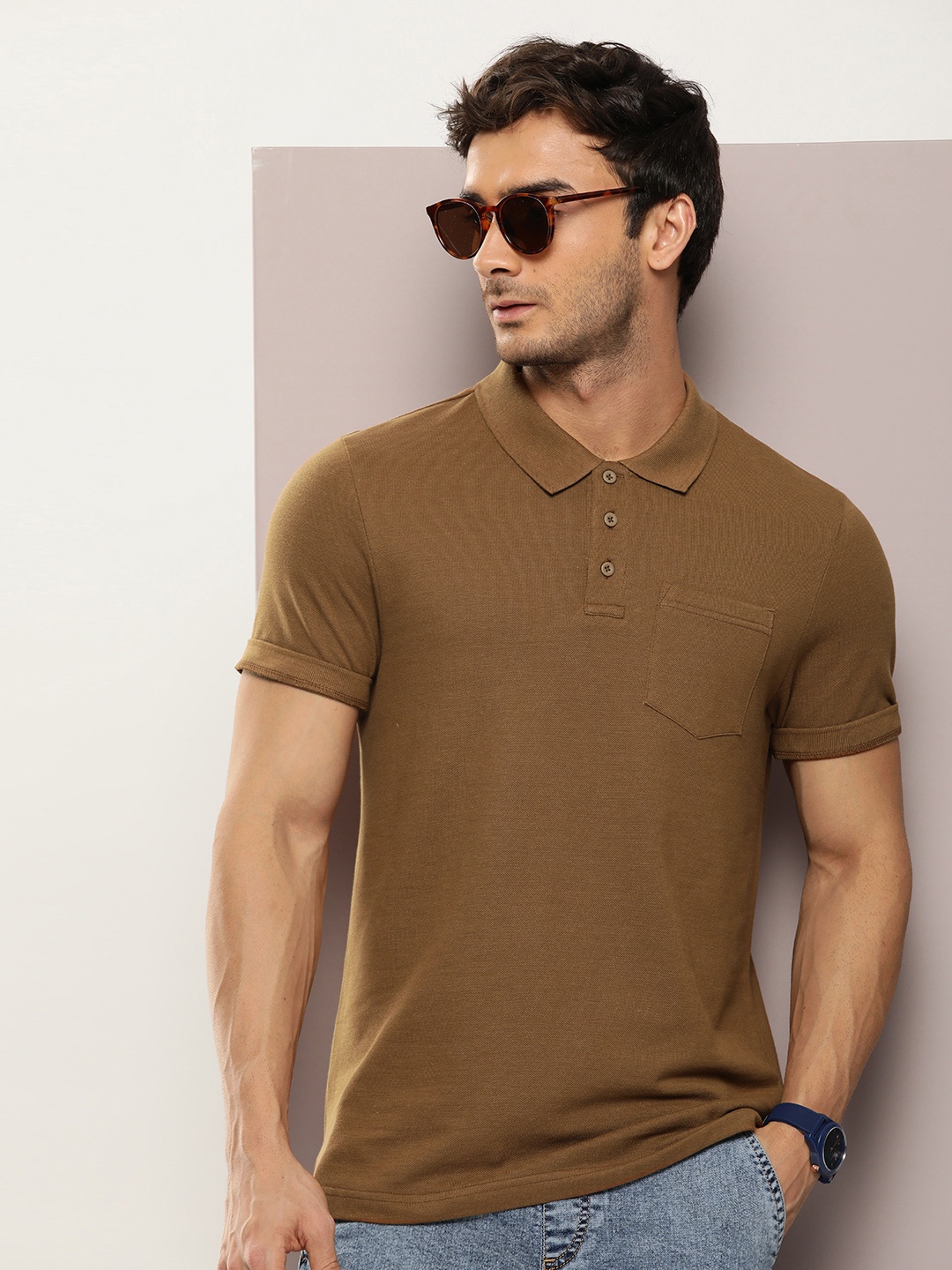 

Kook N Keech Men Polo Collar Pure Cotton T-shirt, Brown
