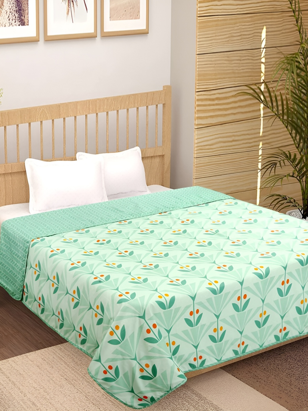 

bsb home Green & Orange Printed Cotton 120 GSM Reversible Single Bed Dohar