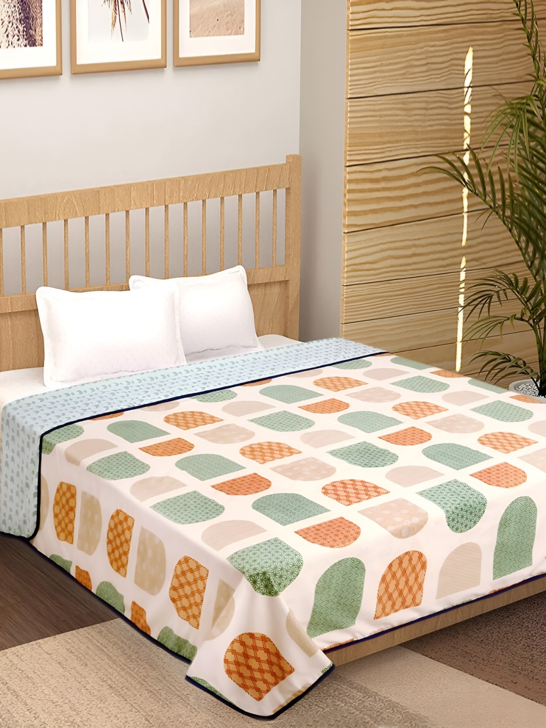 

bsb home Beige & Green Abstract Mild Winter Cotton 120 GSM Double Bed Dohar