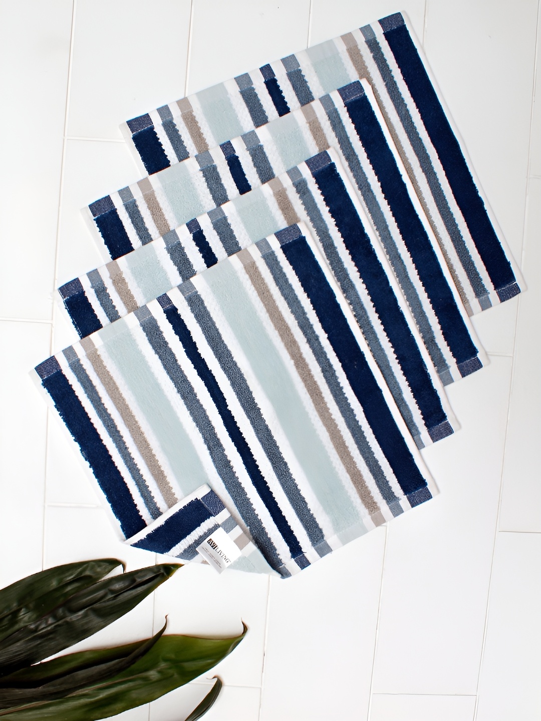 

AVI Living Popcorn Blue 4 Pieces Striped Cotton 500 GSM Face Towels
