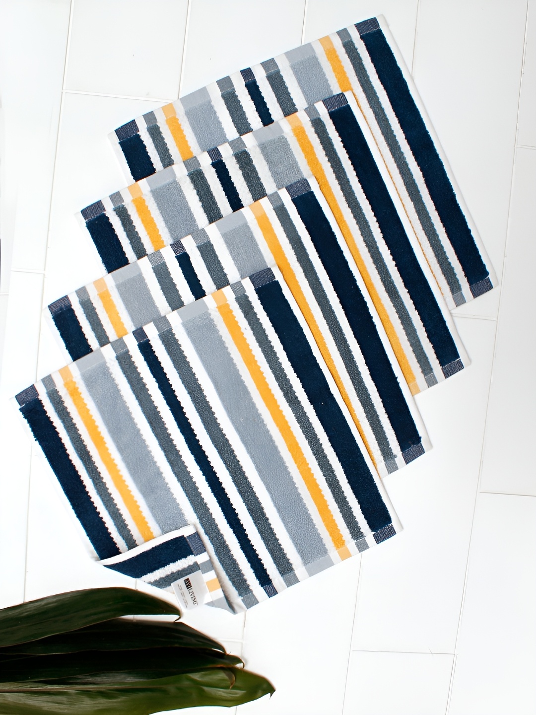 

AVI Living Popcorn Yellow & Grey 4 Pieces Striped Cotton 500 GSM Face Towels