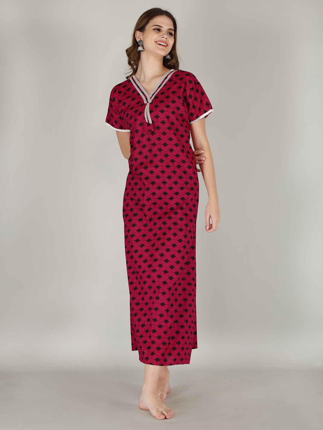 

JVSP FASHION Floral Printed Maxi Nightdress, Pink