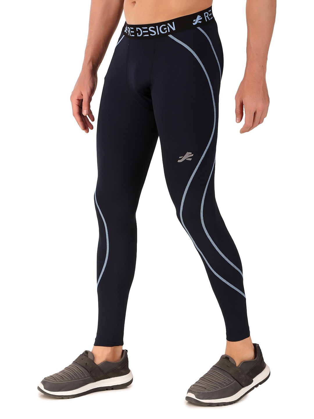 

REDESIGN Men Slim-Fit Ankle-Length Rapid Dry Sports Tights, Black