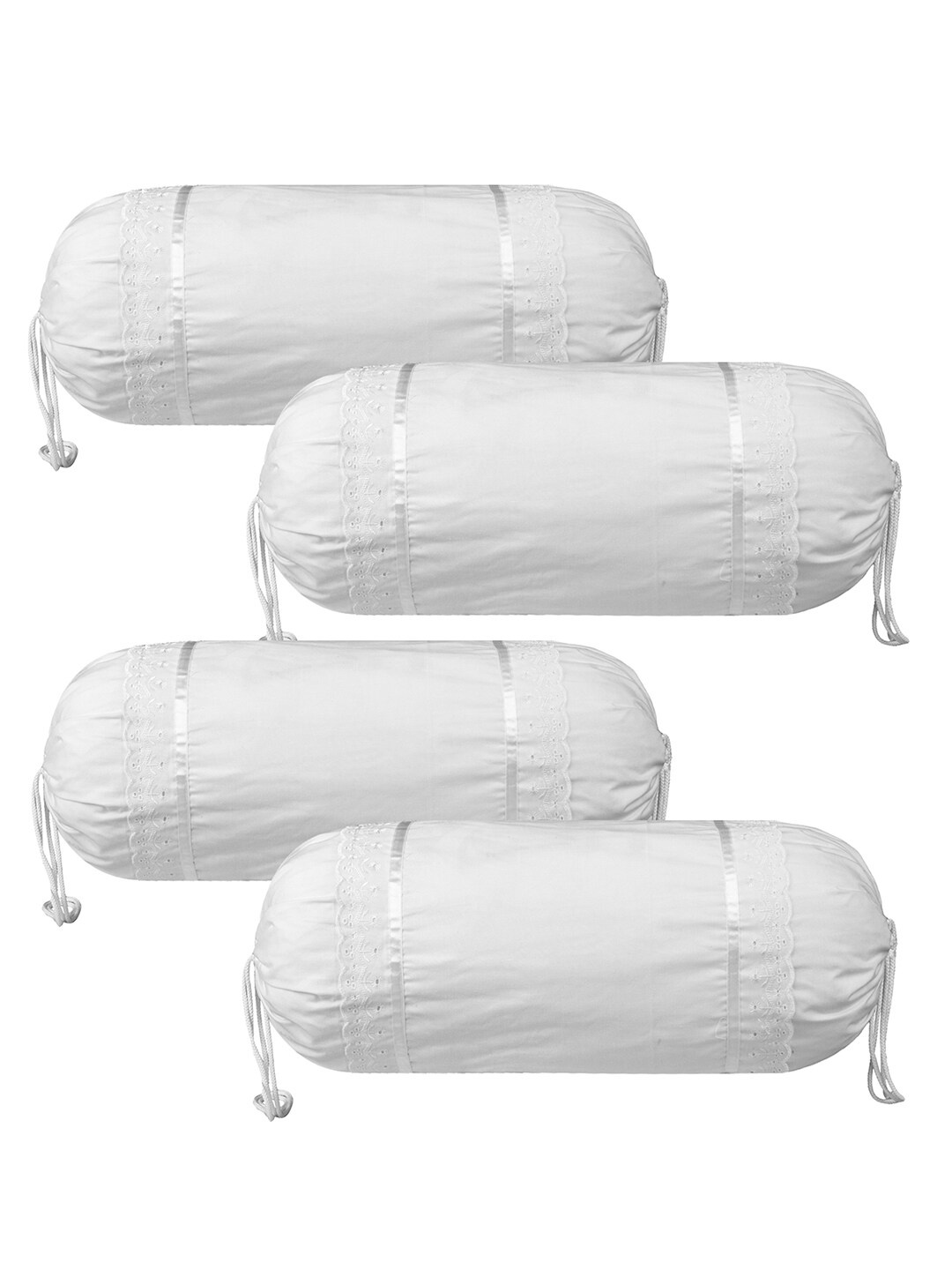 

Kuber Industries White 4 Pieces Lace Printed Cotton Bolster Covers
