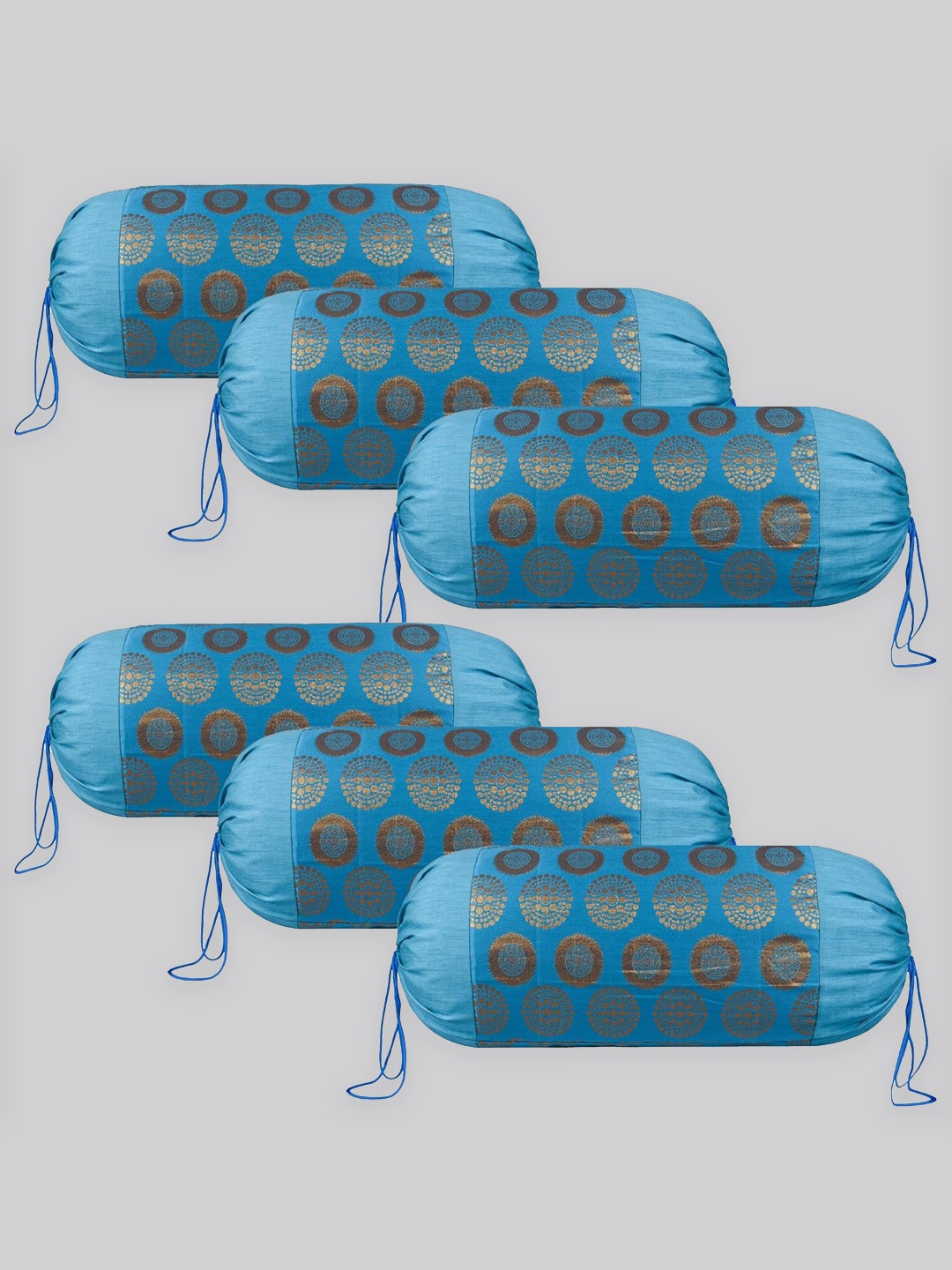 

Kuber Industries Blue & Gold Toned 6-Pcs Printed Bolster Covers