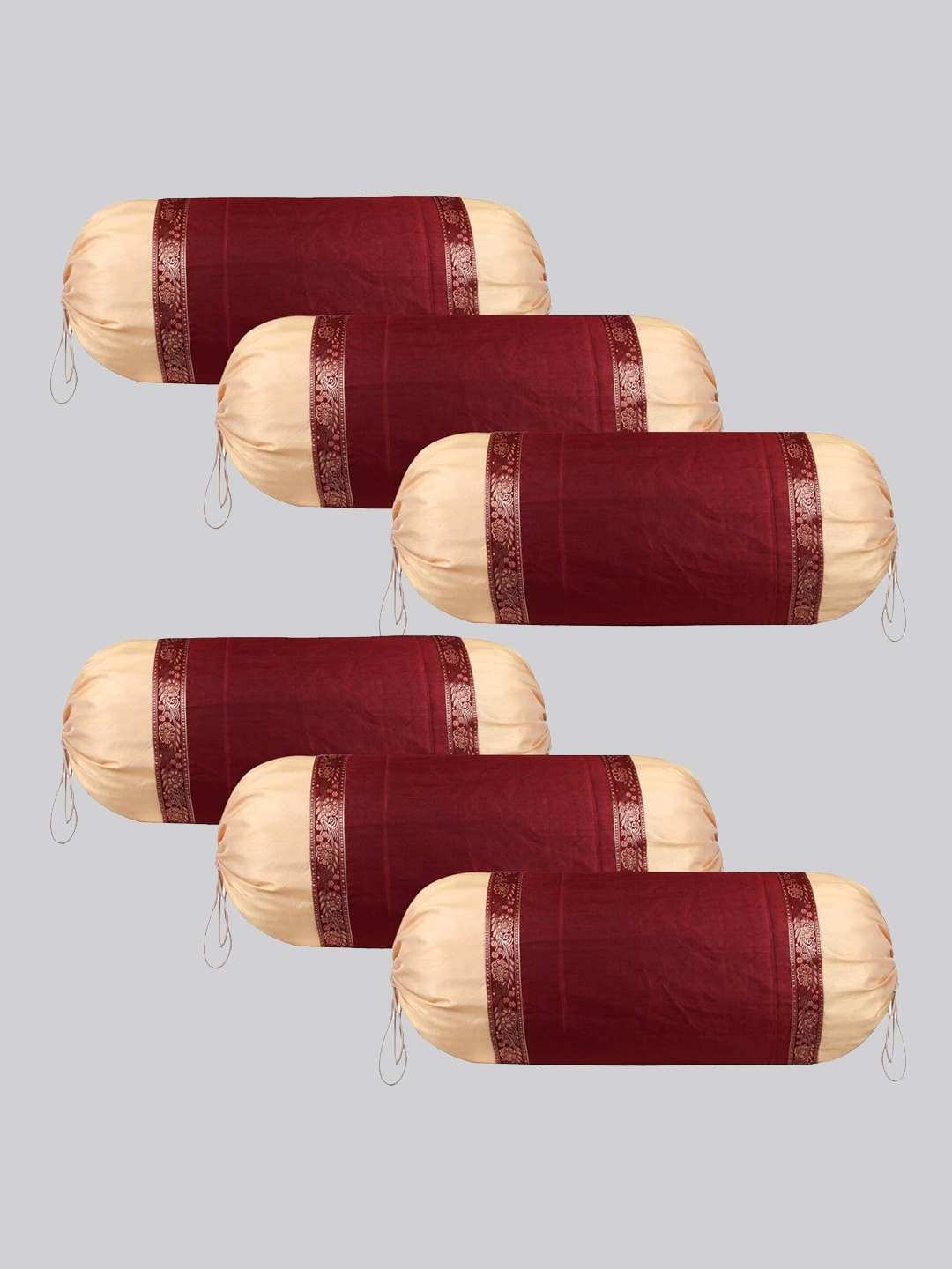 

Kuber Industries Brown & Maroon 6 Pieces Lace Design Bolster Covers