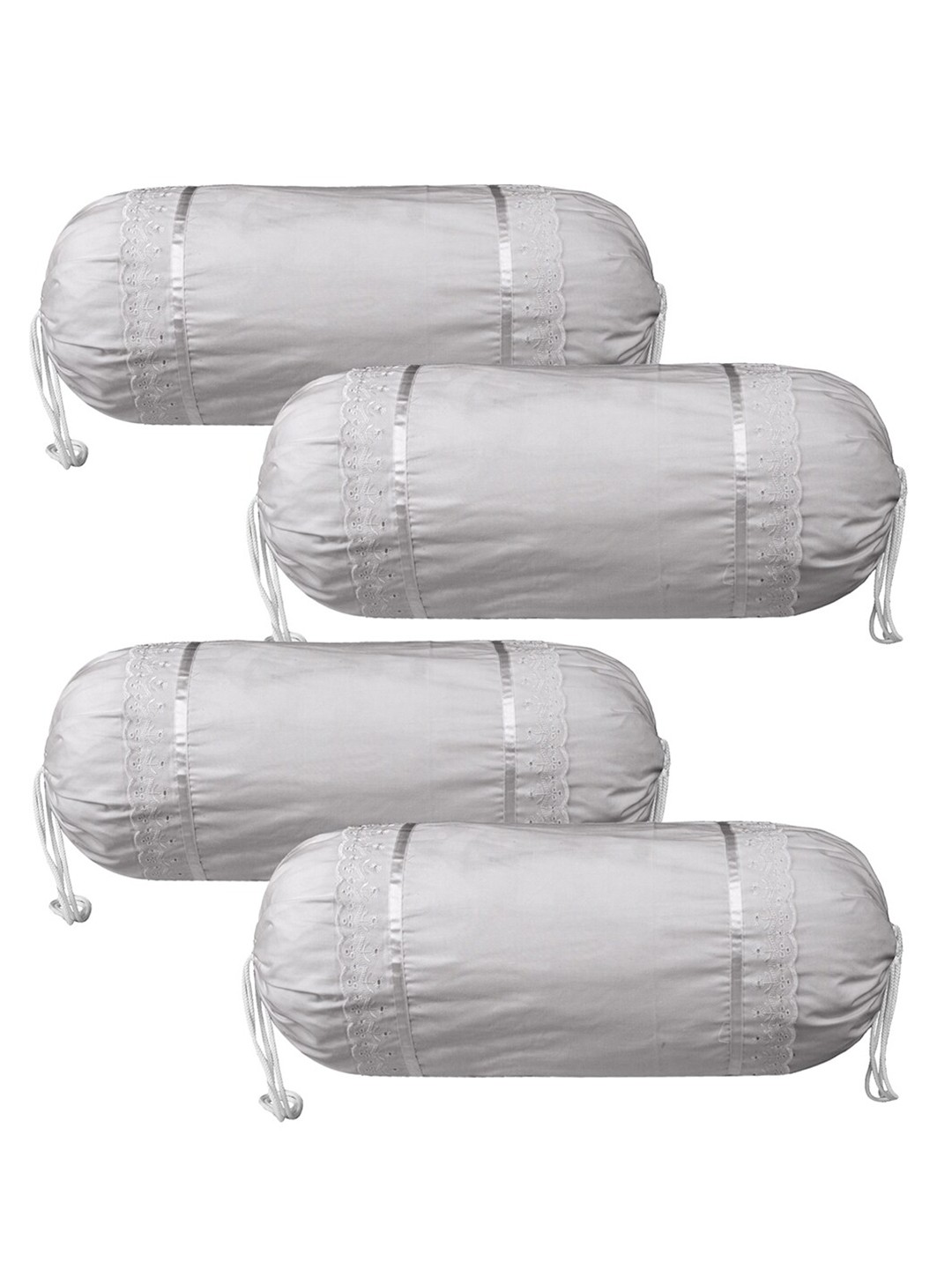 

Kuber Industries Grey Lace-Printed 4 Pieces Cotton Bolster Covers