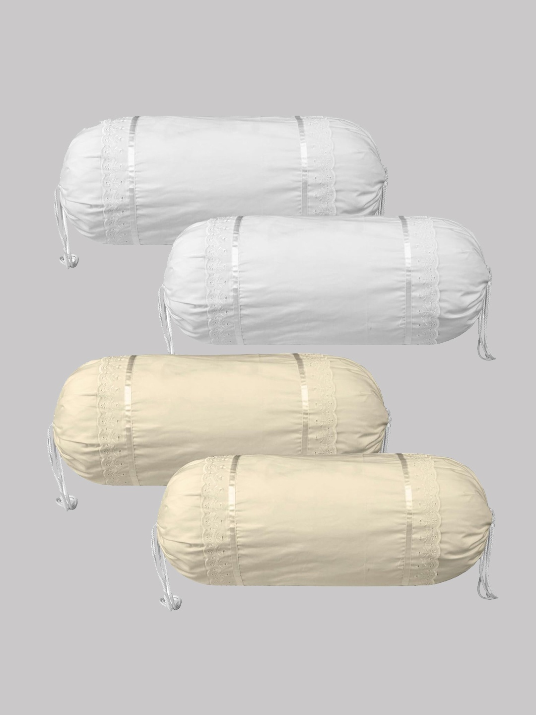 

Kuber Industries 4Pcs Yellow & White Printed Cotton Bolster Covers