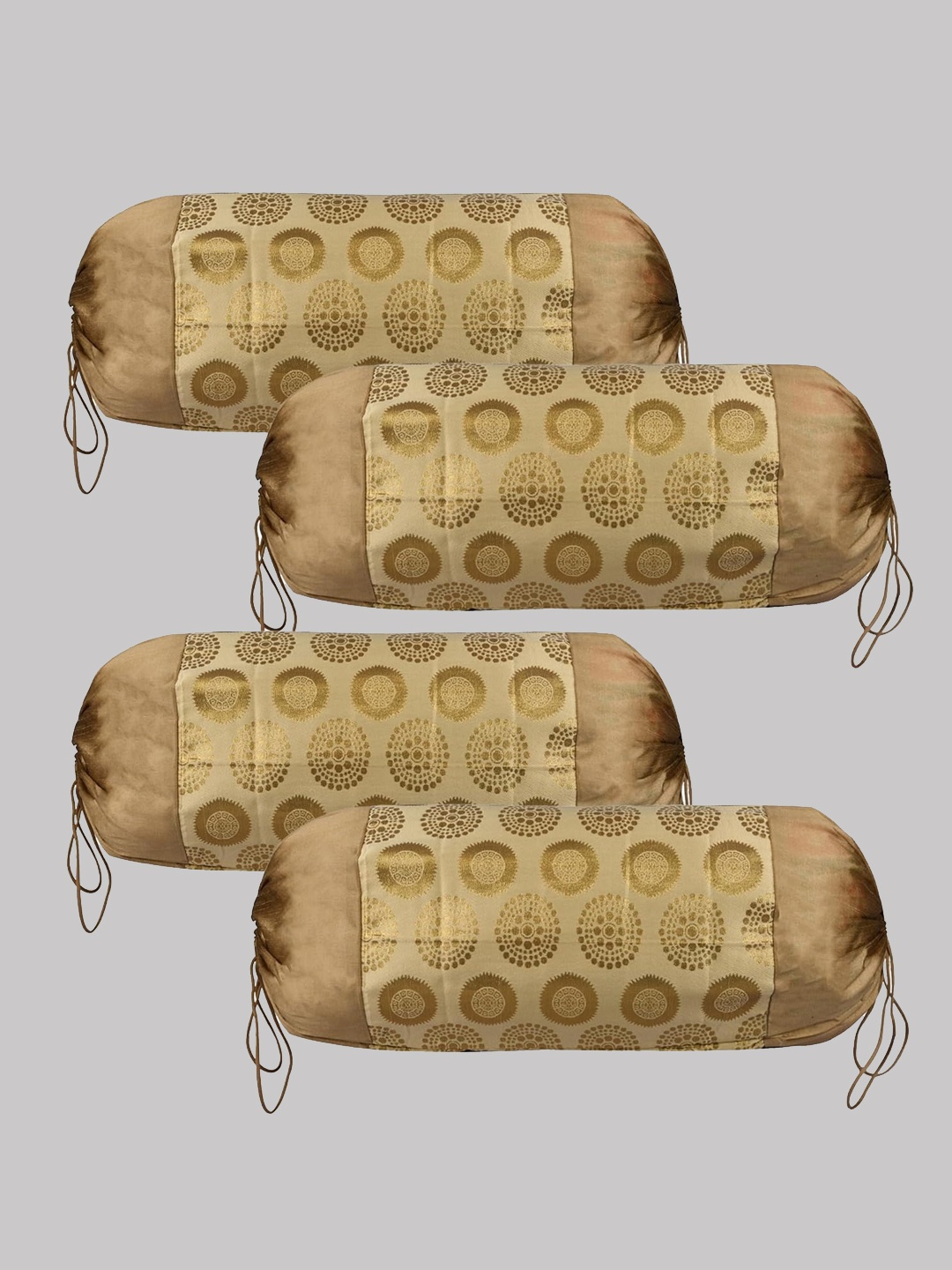 

Kuber Industries 4Pieces Banarasi Gola Printed Cotton Bolster Covers, Gold
