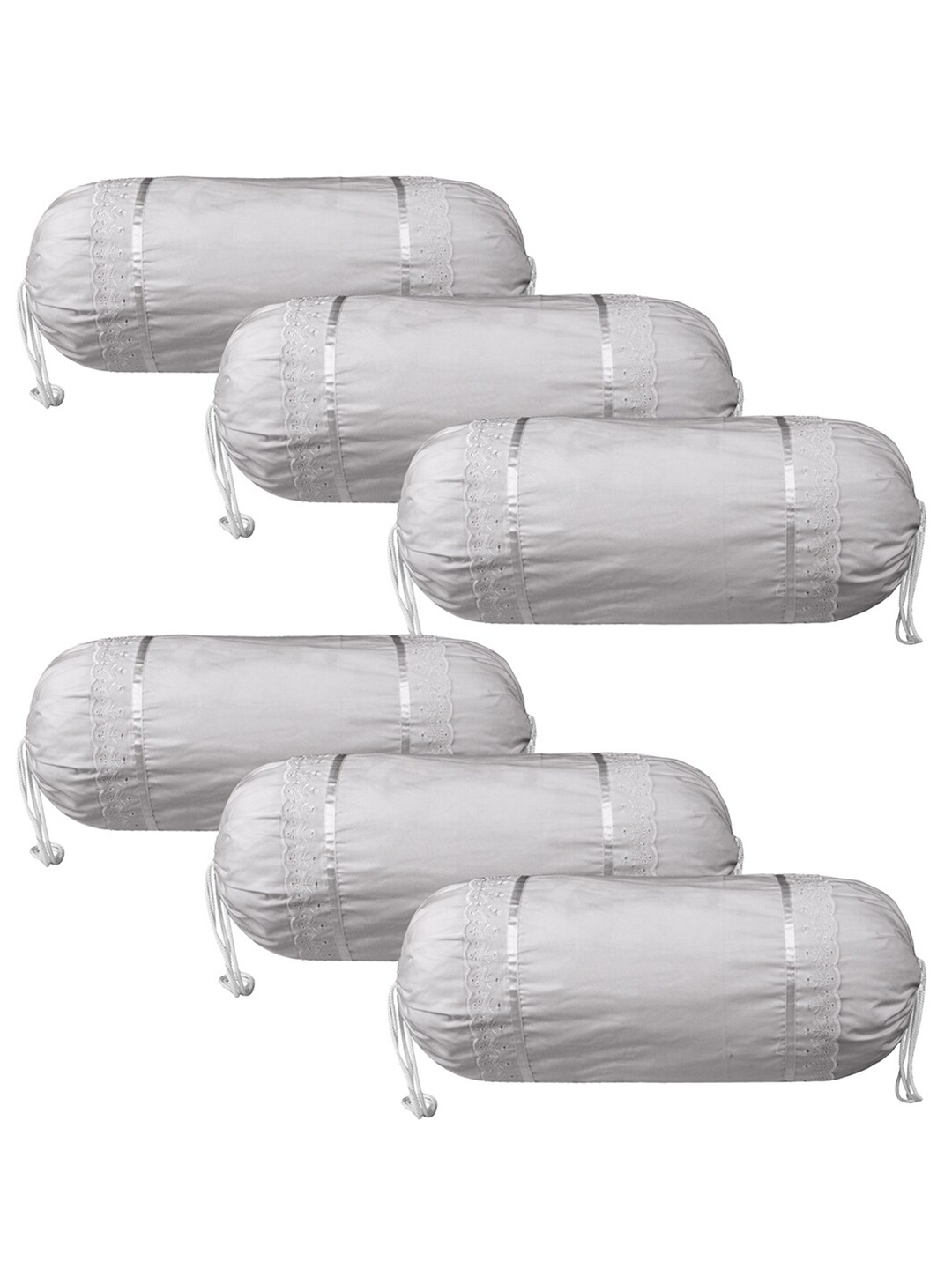 

Kuber Industries Grey 6 Pieces Lace Design Cotton Bolster Covers