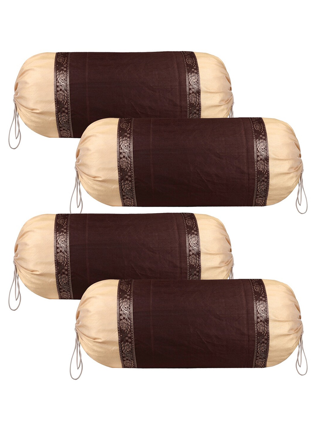 

Kuber Industries Brown & Cream 4 Pieces Self Design Printed Bolster Covers
