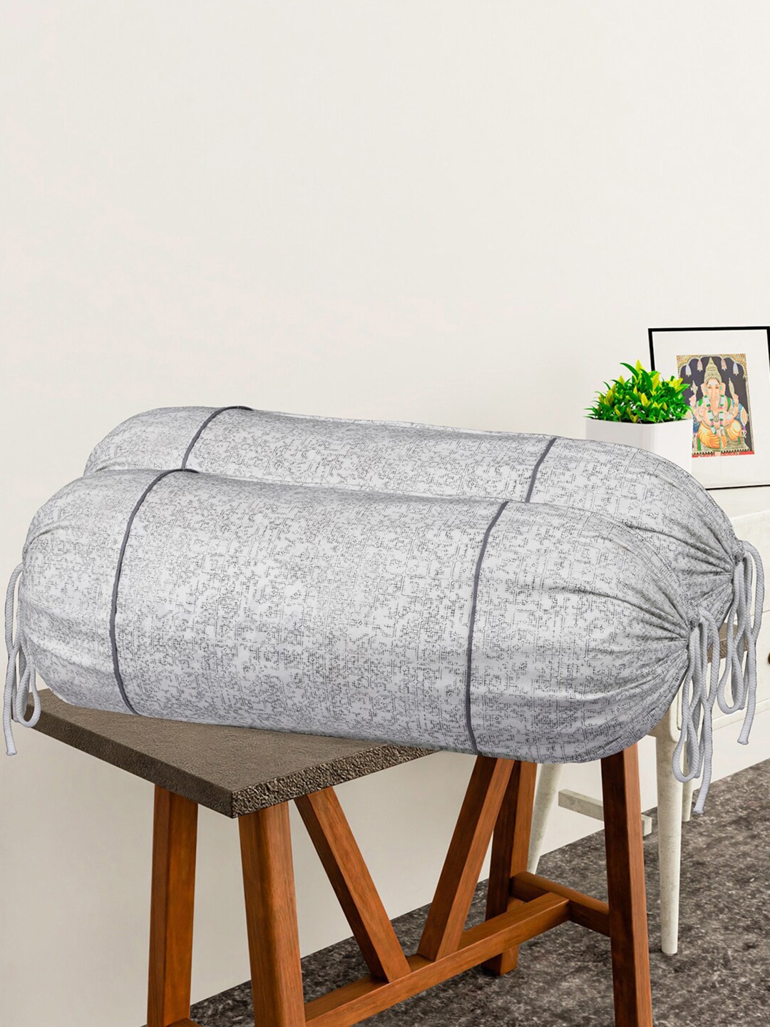 

Kuber Industries White 4 Pieces Printed Cotton Bolster Covers