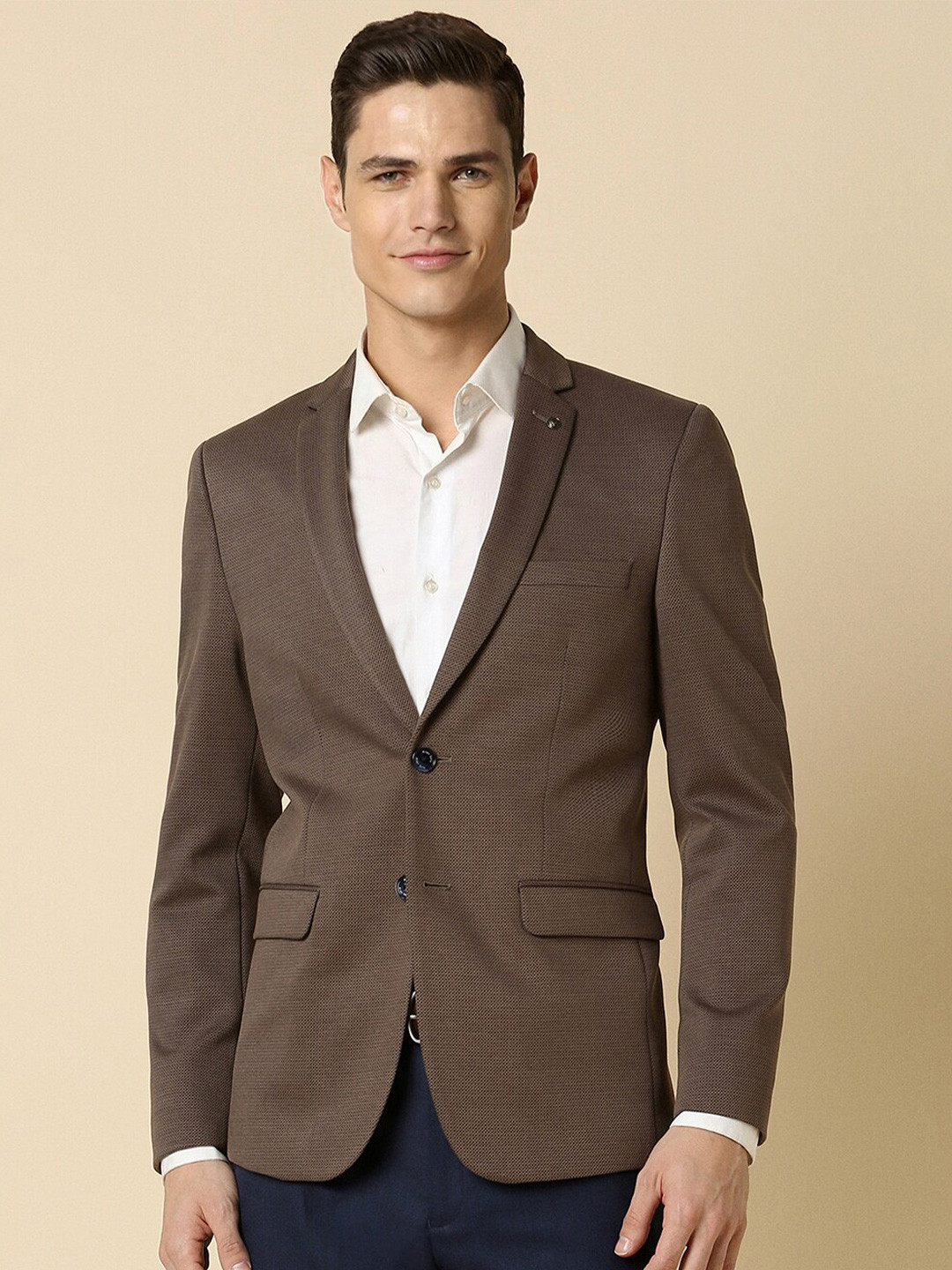 

Allen Solly Notched Lapel Single Breasted Slim Fit Formal Blazers, Brown