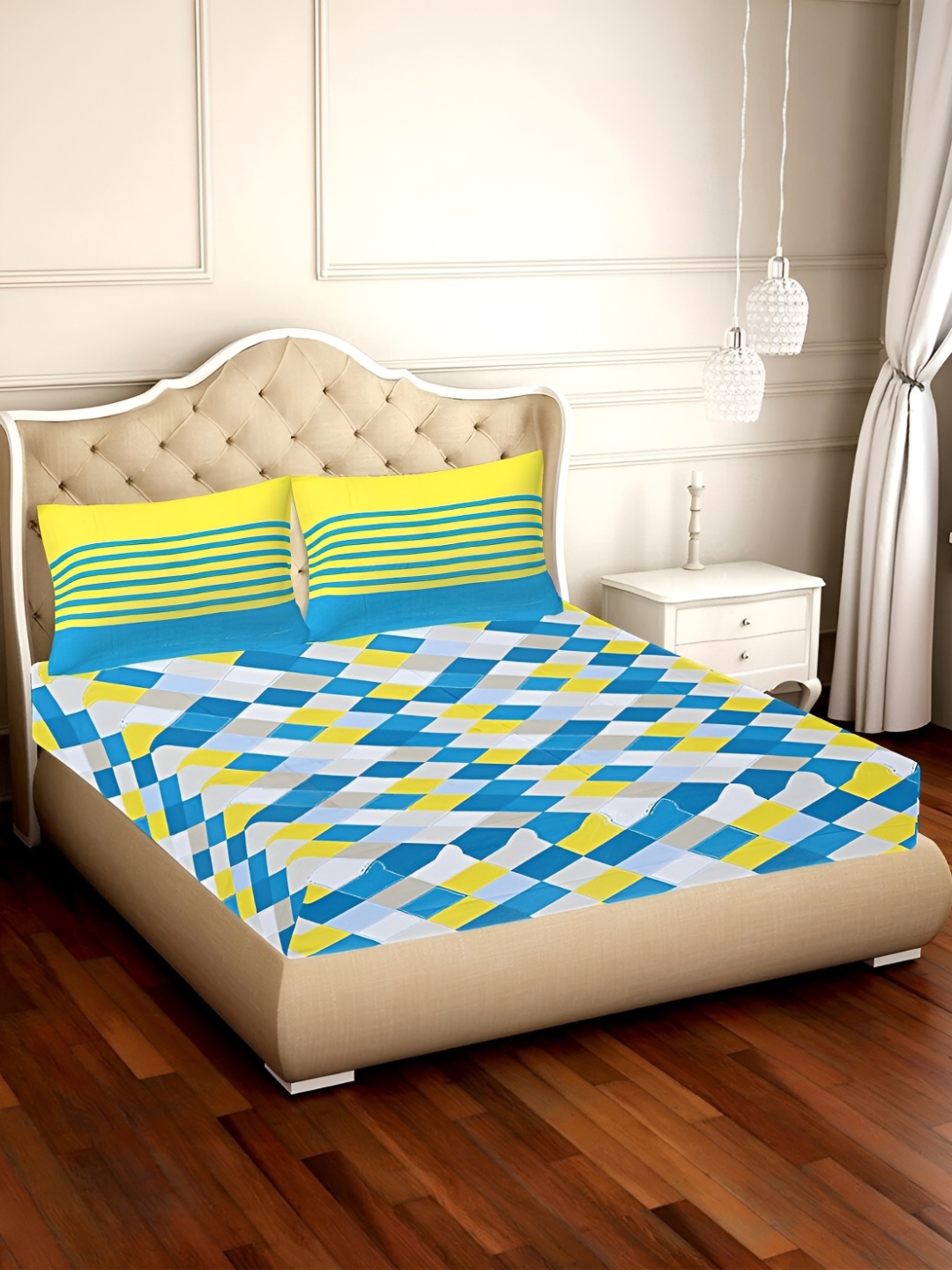 

UBANIA COLLECTION Blue 120 TC Queen Bedsheet with 2 Pillow Covers