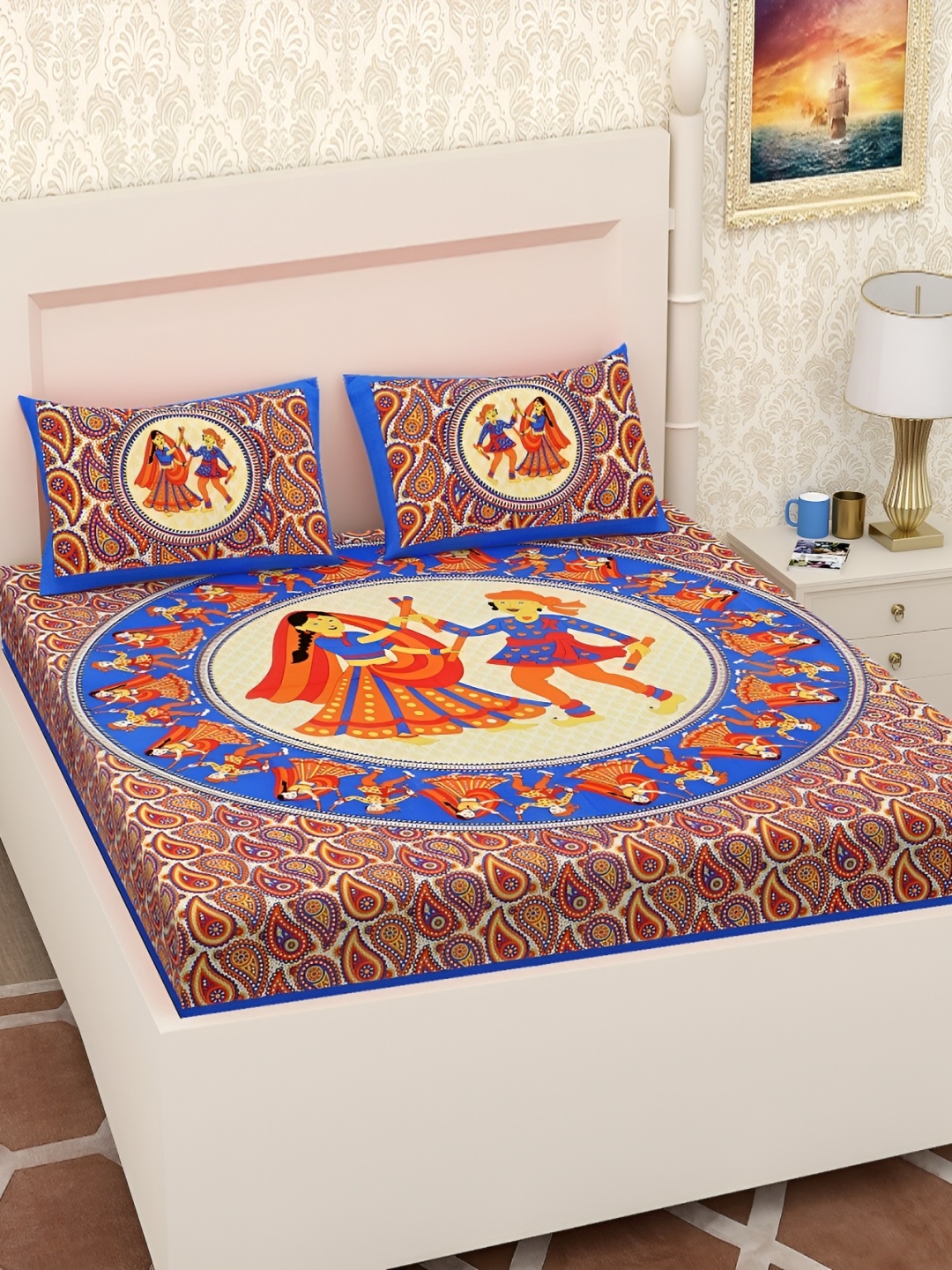 

UBANIA COLLECTION Red Printed 120 TC Cotton Queen Bedsheet with 2 Pillow Covers, Blue