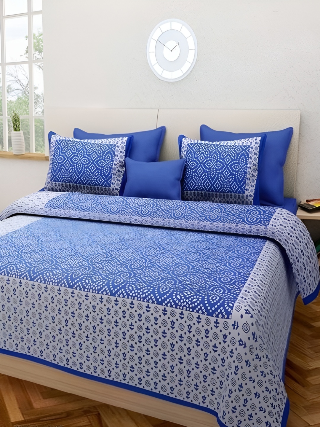 

UBANIA COLLECTION Blue 120 TC Cotton Queen Bedsheet with 2 Pillow Covers
