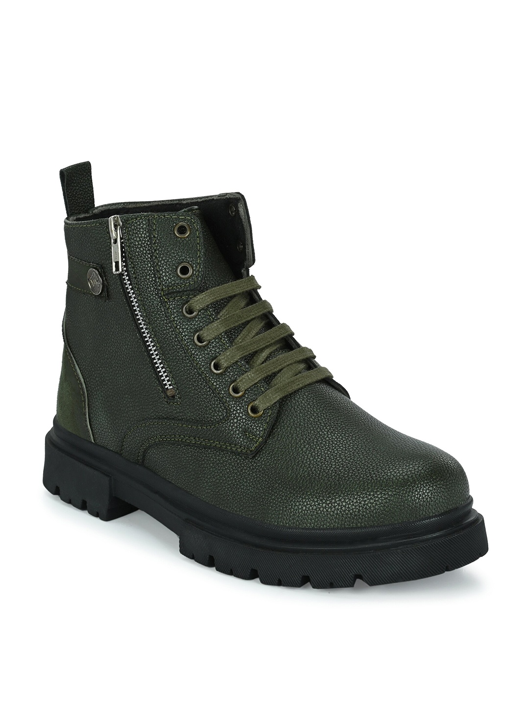 

Eego Italy Men Textured Zipper Regular Boots, Green