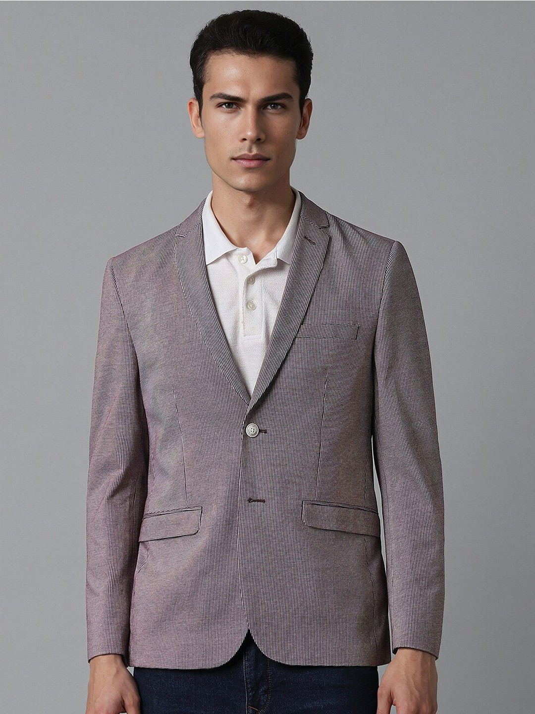 

Louis Philippe Sport Slim-Fit Self Design Single Breasted Pure Cotton Blazer, Purple