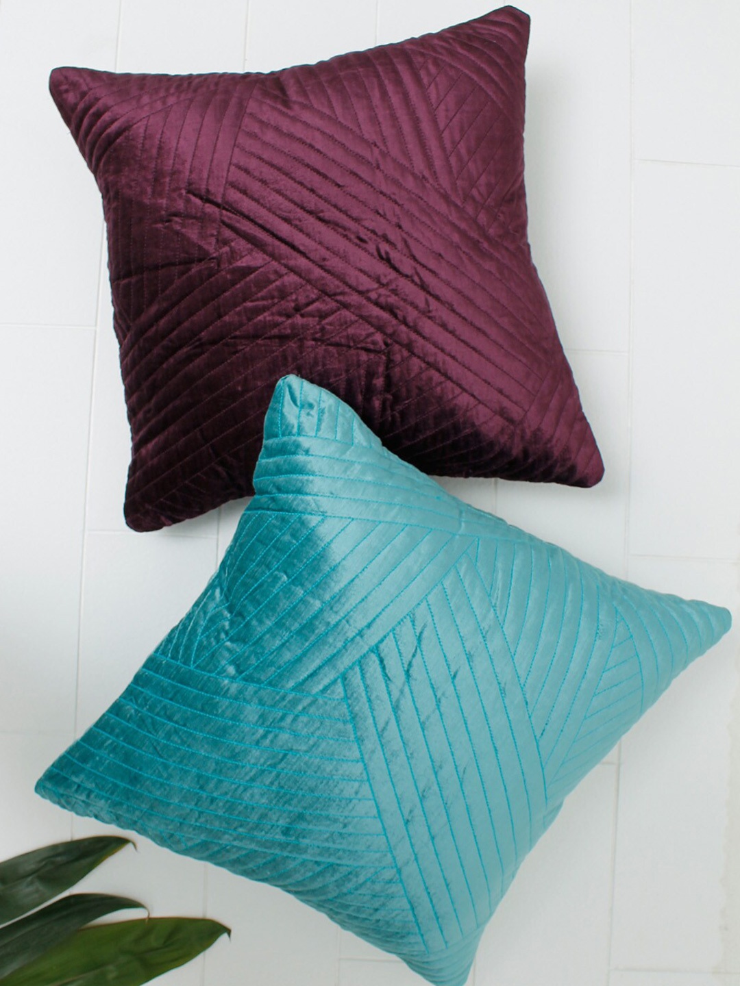 

AVI Living Purple & Turquoise Blue 2 Pieces Velvet Square Cushion Covers