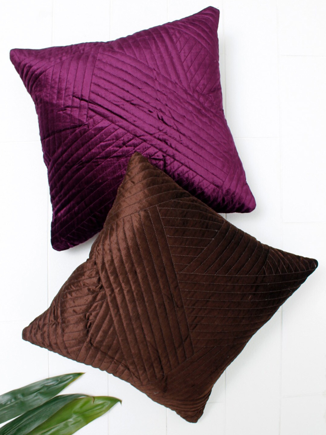 

AVI Living Brown & Purple 2 Pieces Velvet Square Cushion Covers