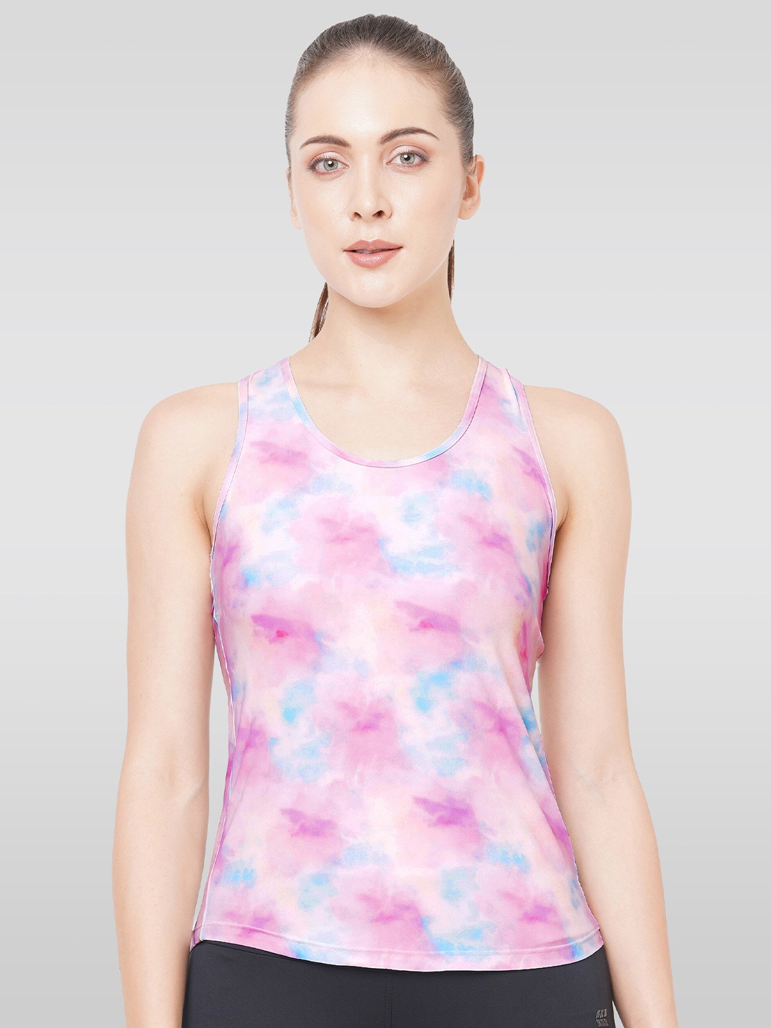 

LAASA SPORTS Tie and Dye Round Neck Sleeveless Tank Top, Pink