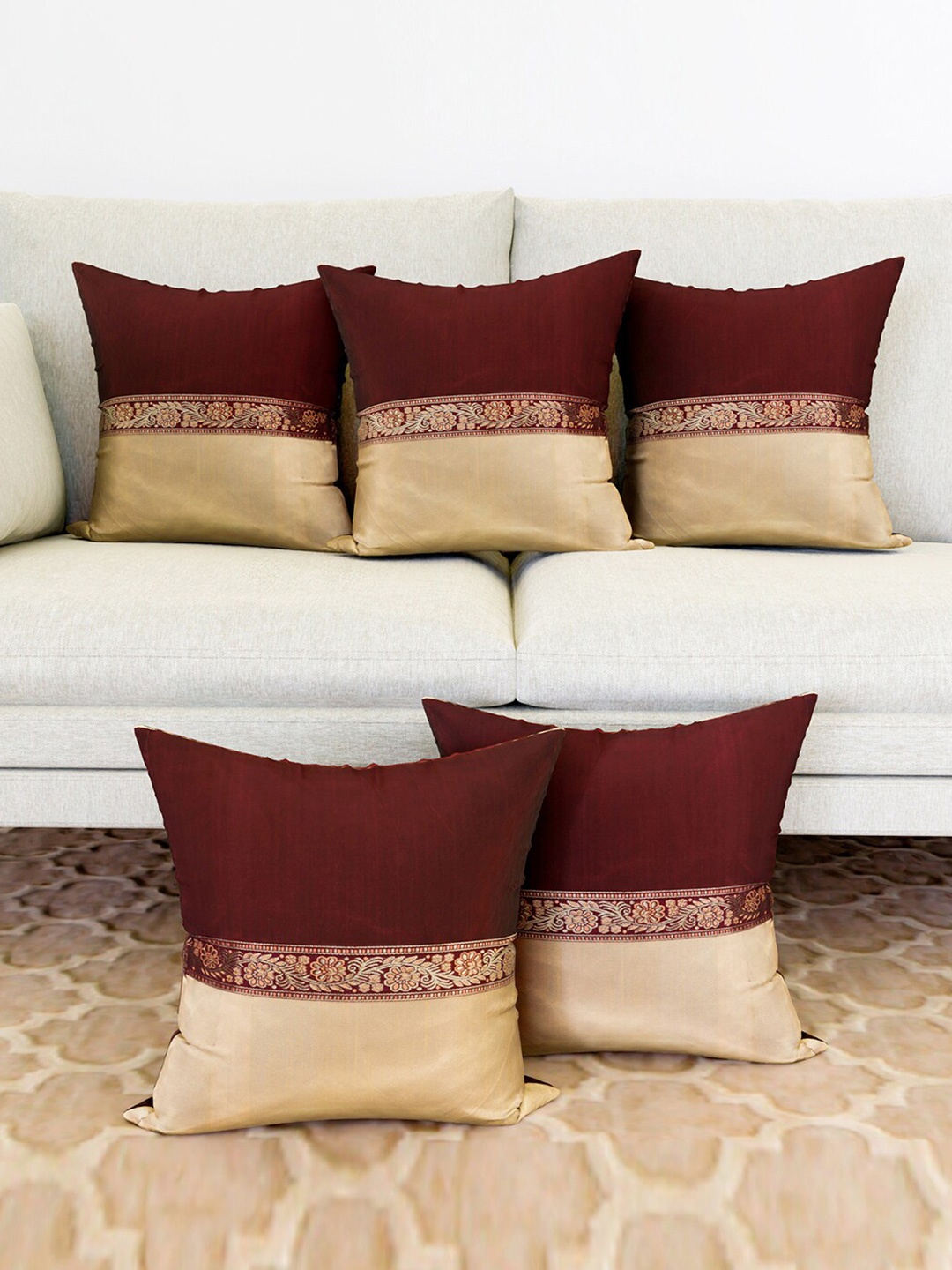 

Kuber Industries Maroon 5 Pieces Center Lace Square Cushion Covers