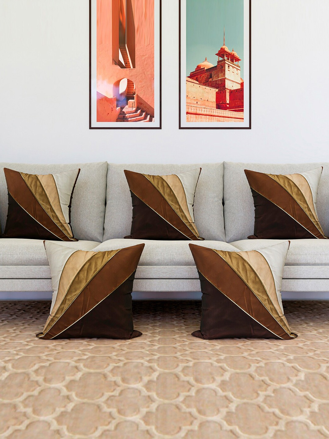 

Kuber Industries Brown & Beige 5 Pieces Patang Wire Square Cushion Covers
