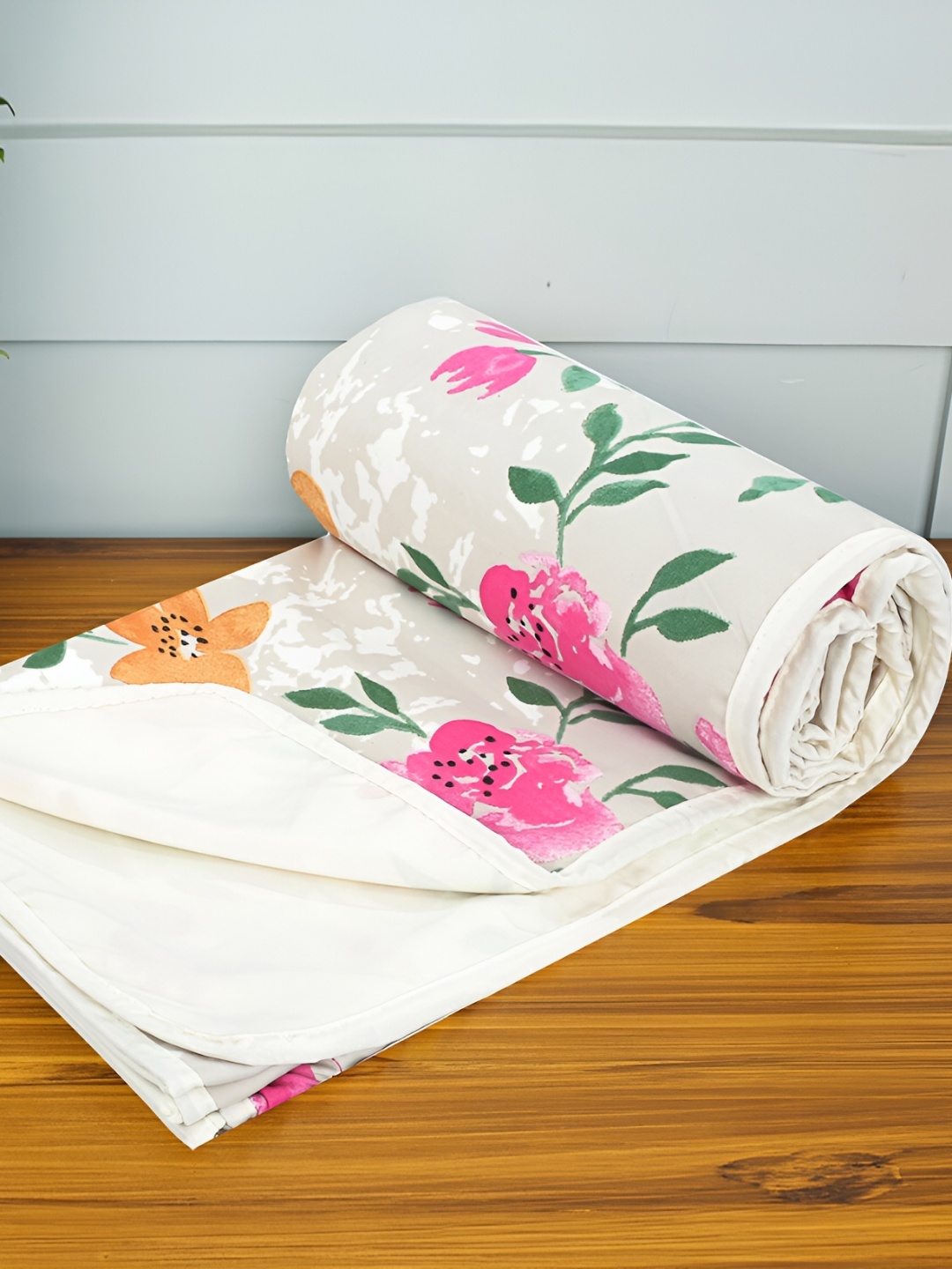 

bsb home Beige & Pink Printed Cotton 120 GSM Reversible Single Bed Dohar