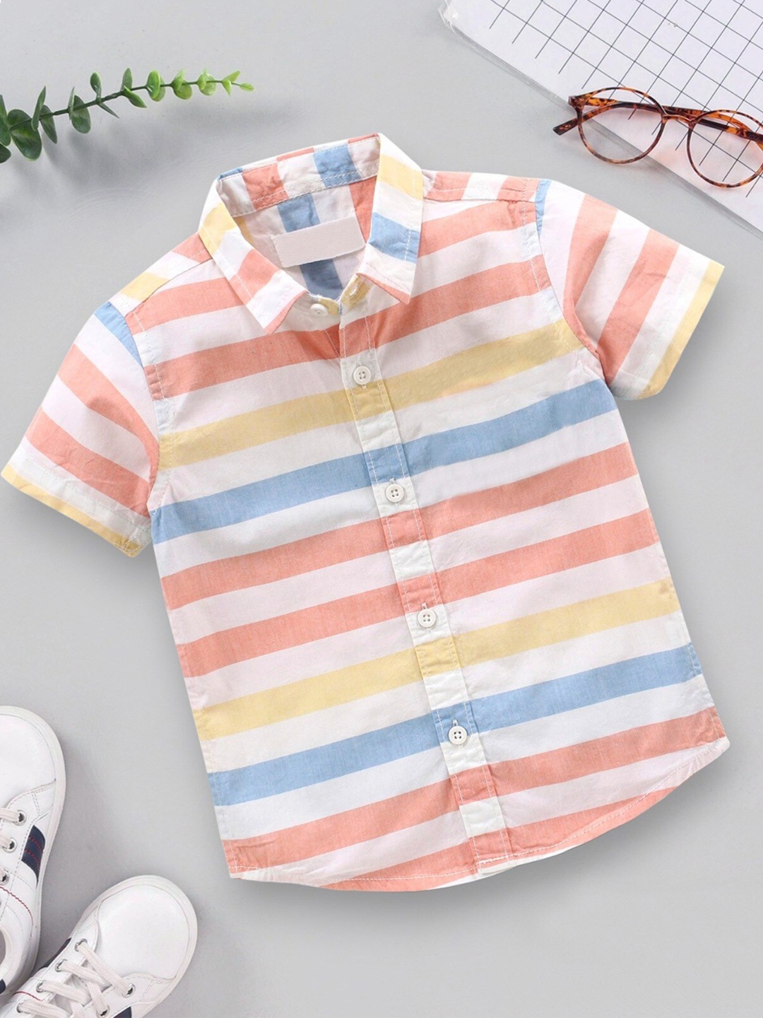 

BAESD Boys Striped Printed Formal Shirt, White