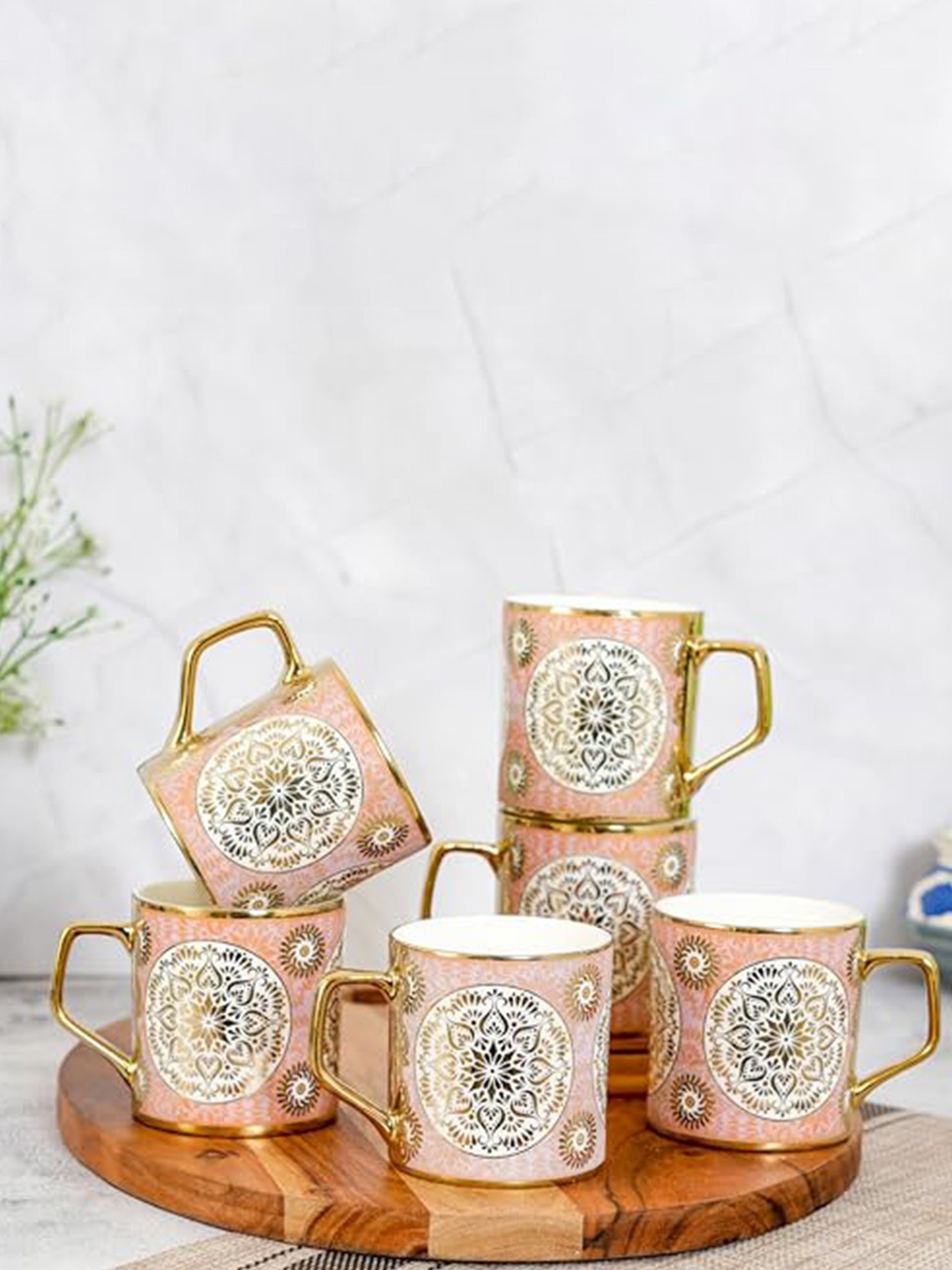 

Femora Gold-Toned & Pink 6 Pieces Ethnic Motifs Printed Ceramic Glossy Mugs