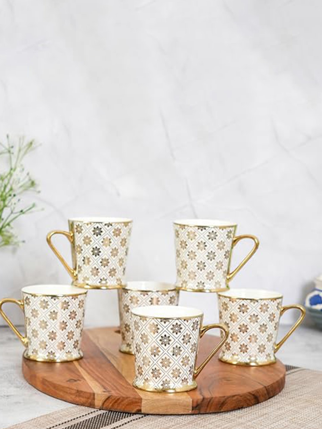 

Femora Gold-Toned & White 6 Pieces Ethnic Motifs Printed Ceramic Glossy Mugs