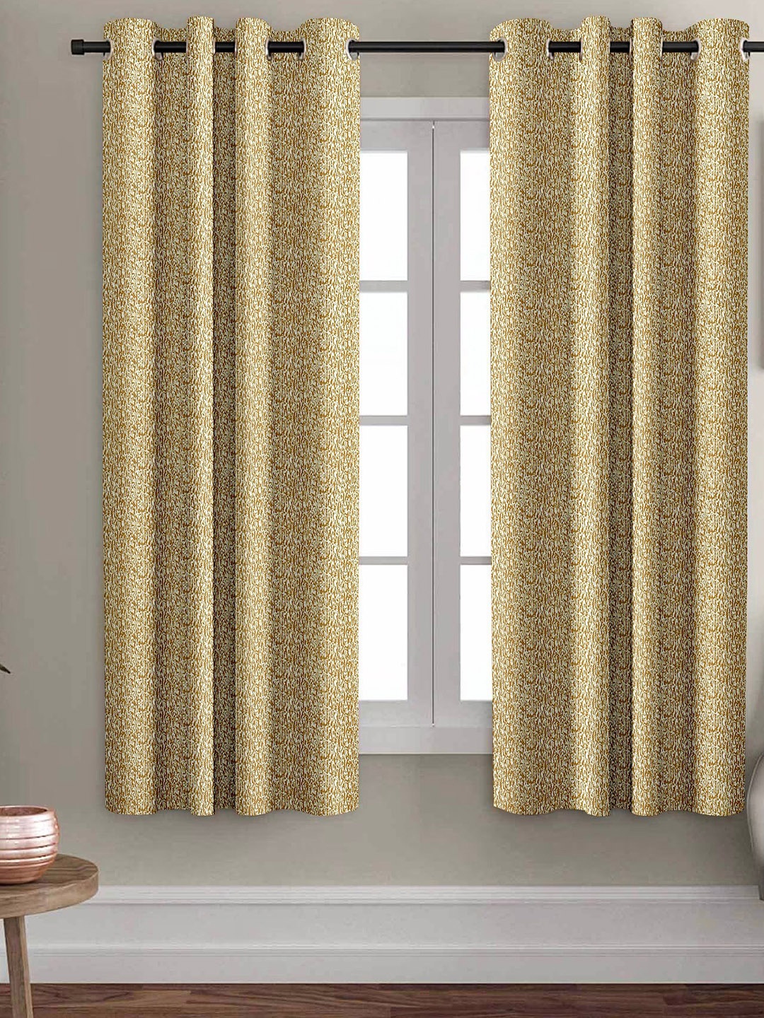 

Aura Beige 2 Pieces Abstract Printed Eyelet Room Darkening Window Curtains