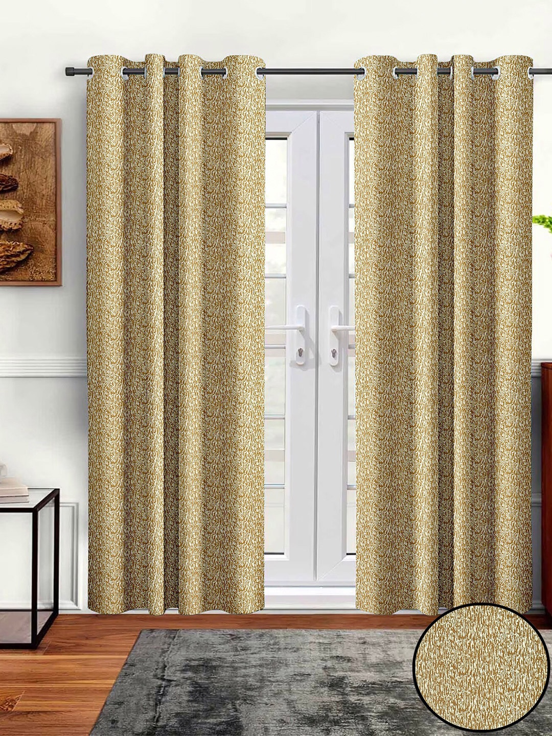 

Aura Beige 2 Pcs Abstract Printed Room Darkening Door Curtains