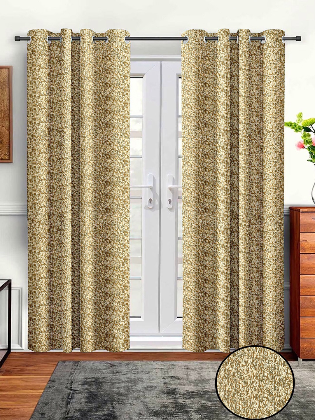 

Aura Beige 2 Pieces Abstract Printed Eyelet Room Darkening Long Door Curtains