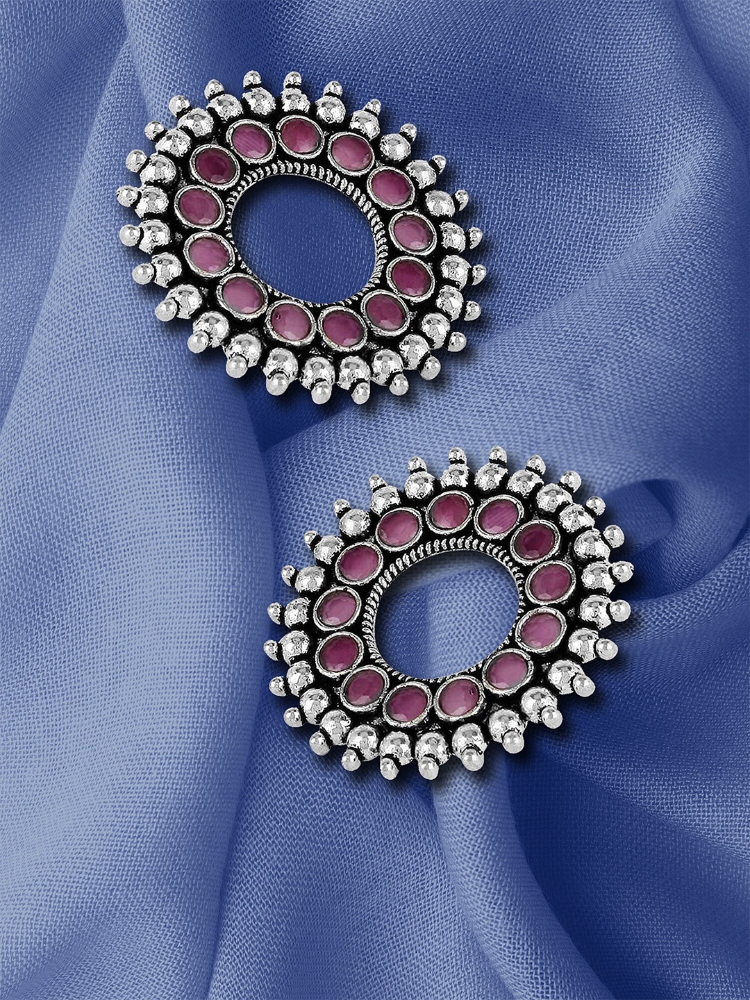 

Adwitiya Collection Silver-Plated Stone-Studded Oxidised Studs Earrings